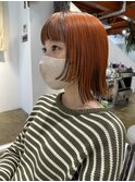 ボブウルフ結べるボブ似合わせカットうるツヤ美髪オレンジカラー