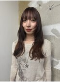 brownに顔まわりレイヤーカット