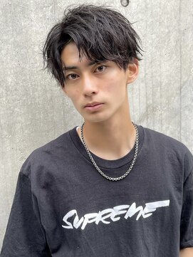 アーリー(Ali'i) ニュアンスパーマブルーブラック韓国マッシュアップバングメンズ