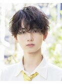 波巻きツーブロックセンターパート