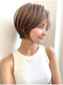 小顔ショートボブハイライトカラー大人ショートカット白髪ぼかし