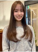 オリーブベージュ 顔周りレイヤー レイヤーカット シースルー