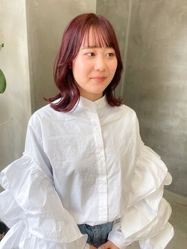 テトヘアー(teto hair) 暖色　レッドカラー　赤髪　ピンク　ピンクカラー　ミディアム