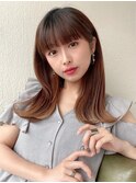 シャギーレイヤーロング韓国ワンホンヘアシースルーぱっつん前髪