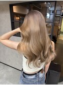 バレイヤージュ、ハイライト、レイヤーロング、グレーベージュ