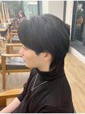 韓国センターパート×黒髪ツーブロック　襟足残しプチウルフ