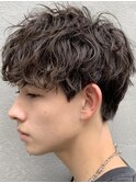無造作シャドウパーマツーブロックマッシュカット茶髪fifth原宿