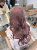 原宿ピンクベージュケアブリーチハッシュカットレイヤーボブ