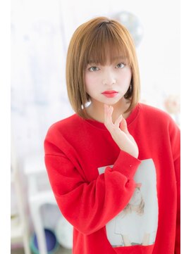 ミック ヘアアンドビューティー 大山店(miq Hair&Beauty) ミルクティーカラー内巻きワンカール切りっぱなしボブa1