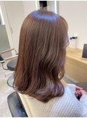 小顔セミウェットウェーブピンクベージュハイライトカラー