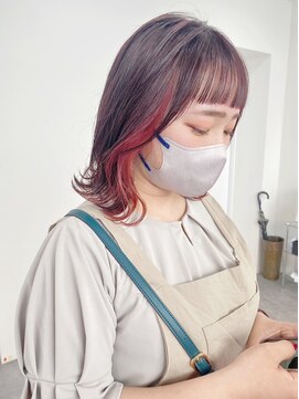 ギグスダブル 栄店(gigs double) オン眉ボブ/インナーカラー/ピンクレッド