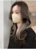 韓国ヘアーハッシュカットレイヤーカットグレージュブリーチ無し