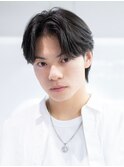 アッシュブラックマッシュパーマ刈り上げツーブロック