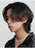 原宿ニュアンスパーマメンズカットセンターパートウルフ微分け