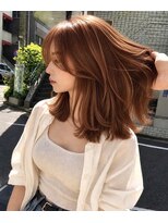 ヌエン 渋谷(NU/EN)&nbsp;夏秋カラー/バタフライレイヤー/レイヤーカット/オレンジカラー