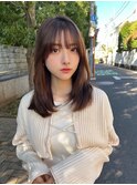 黒髪ボブルフネビージュワンレンくびレイヤーミディアムヘア