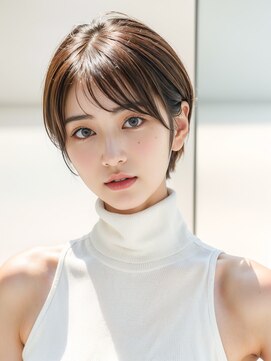 ムウ 難波(MOU) ショートボブルフ黒髪ネビージュ小顔ワンレン20代30代40代50代