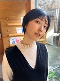 マッシュショート/黒髪/シースルーバング/20代