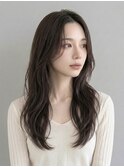 ローレイヤー/センターパート/ロング/グレージュ