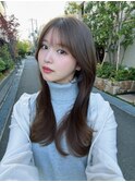 前髪パーマ/レイヤーロング/黒髪グレーベージュ/20代30代40代