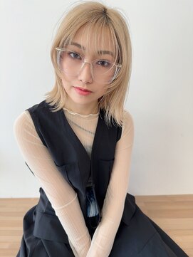 ヴィンスジオ 岐阜駅南(vince gio) ブロンド/ハイトーンベージュ/ミディアムボブ/ブリーチ2回