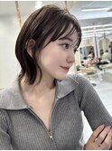 ミニウルフチェリーブラウンブリーチなしショートボブ前髪/池袋