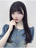 ローレイヤー前髪似合わせカットぱっつん前髪おくれ毛ロングヘア