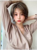 ミストバング/マロンベージュ/鎖骨ミディアム/艶カラー