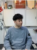 べリーショートダークアッシュニュアンスパーマ韓国マッシュ