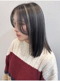 ハイライト　シルバーベージュ　顔周りレイヤー　ミディアム