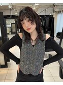 △癖毛風ウルフパーマレイヤーパーマミディアムヘアレッドカラー