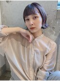 イメチェン前髪あり外ハネボブ×ラベンダーアッシュ