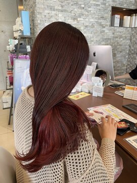 アチーブ ヘア デザイン(achieve hair design) レッドインナーカラー大人可愛いセミロングカシスブラウン