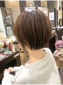 大人可愛い20代30代40代50代黒髪前下がりショートボブ/鹿児島