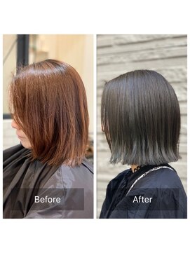 シュガー(sugar.c) 白髪ぼかしにも大人気！切りっぱなしボブ×ハイライトグレージュ