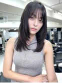 ★くびレイヤーエモージュ黒髪グレーベージュレイヤーロング