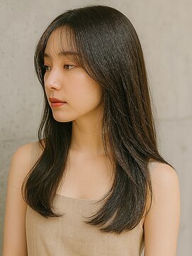 ビューティースペースラルジュヘアー(Beauty Space Large hair) エアーストレート黒髪ストレートミディアム顔周りレイヤー