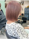 切りっぱなしボブ外ハネボブケアブリーチ暖色カラーピンクカラー
