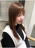 ライトブラウンクロスパーマメルティカラー前髪カット