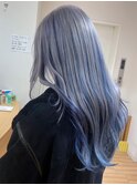 シルバー ブルー インナーカラー ロングレイヤー