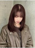 ミディアムレイヤー韓国レイヤー暖色ワインレッド髪質改善