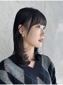 ミディアムレイヤー/前髪パーマ/暗髪