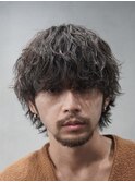 大分メンズミディアムマッシュウルフ無造作シャドウパーマ