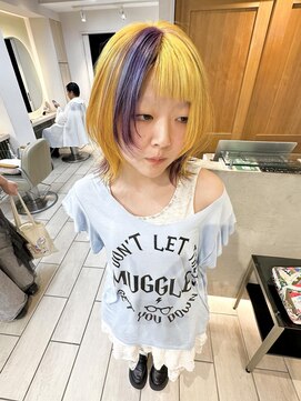 テトラ バイ ネオリーブ 横浜西口店(tetra by neolive) ウルフカット　デザインカラー　イエロー　パープル