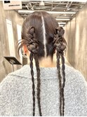 ヘアセット 結婚式ヘア お呼ばれヘア カチモリ ツインヘア 
