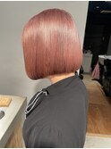 ピンクカラー/切りっぱなしボブ/ケアブリーチ