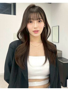レイヤー/オリーブグレー/韓国ヘア/黒髪/小顔/クラゲへアー