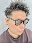 メンズツーブロック/サイドパートショートワイルドアップバング