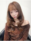 ツヤ髪フォワード巻きハッシュカットレイヤー透明感ブラウン