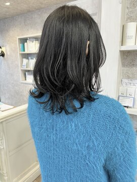 キャアリー(Caary) 福山Caary立体感エアリーレイヤーセミディブルーブラックカラー